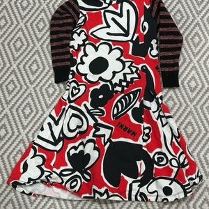 Marni Floral Abstract Designer Cotton Dress Red / Black Kids Girls Size 8Y
